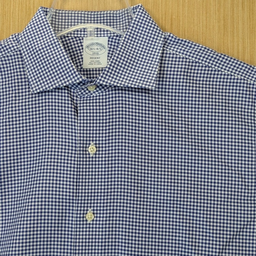 Brooks Brothers 1818 Regent Dress Shirt Mens 16.5 34/35 Blue Gingham Non-Iron